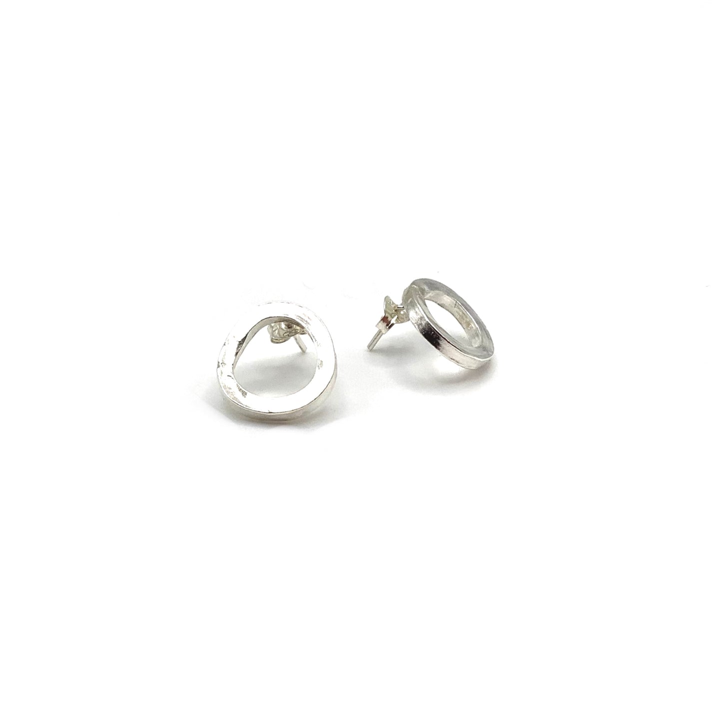 Sterling silver battered stud circles.