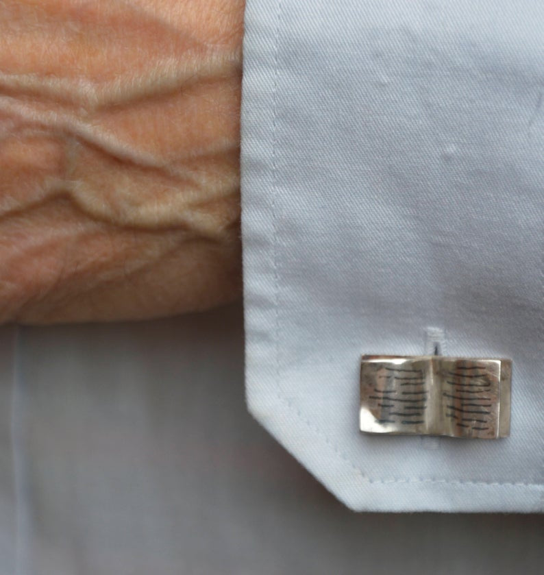 Sterling silver book cufflinks with glasses