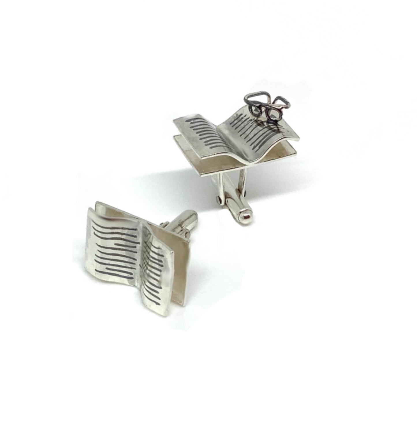 Sterling silver book cufflinks with glasses