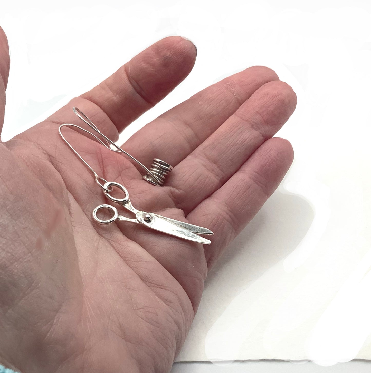 Sterling silver scissors & cotton thread earrings