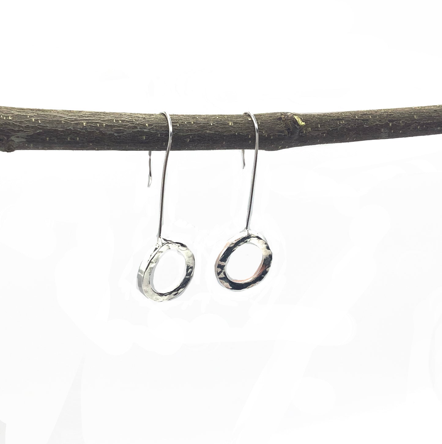 Sterling silver battered circle dangly earrings