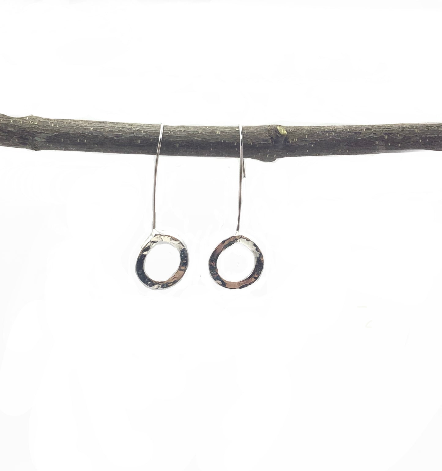 Sterling silver battered circle dangly earrings