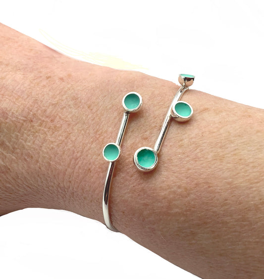 Sterling silver bangle with pale viridian green enamel