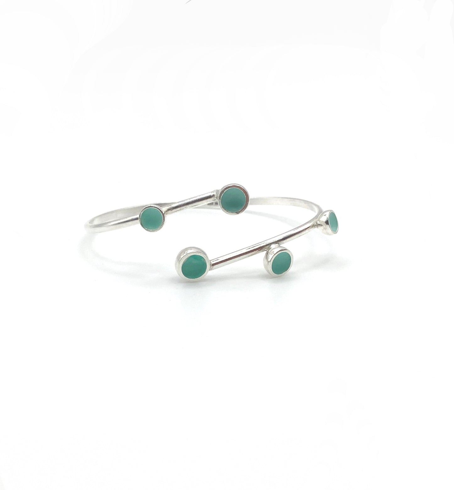 Sterling silver bangle with pale viridian green enamel