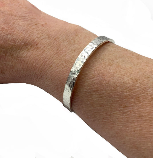 Sterling silver chunky battered bangle